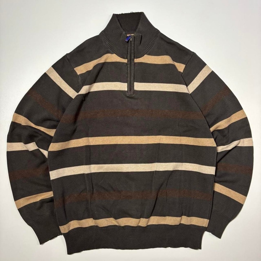 Brown Denver Hayes Knit Quarter Zip Striped Sweater - Size XL